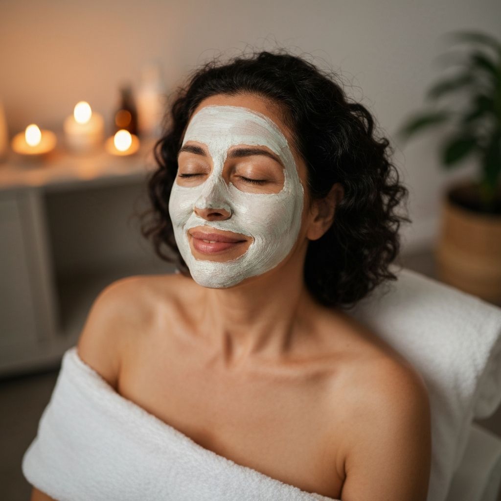 Mulher relaxada com máscara facial